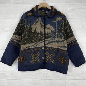 Sonoma Jean Co Womens Jacket M Rustic Cabin Mountain Winter Wool Blend Artsy